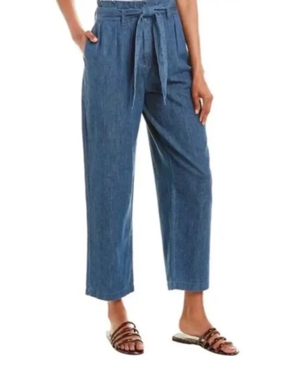 J CREW NWT Paper Bag Pant iChambray Cotton/Hemp Tie Waist Jeans Size 4